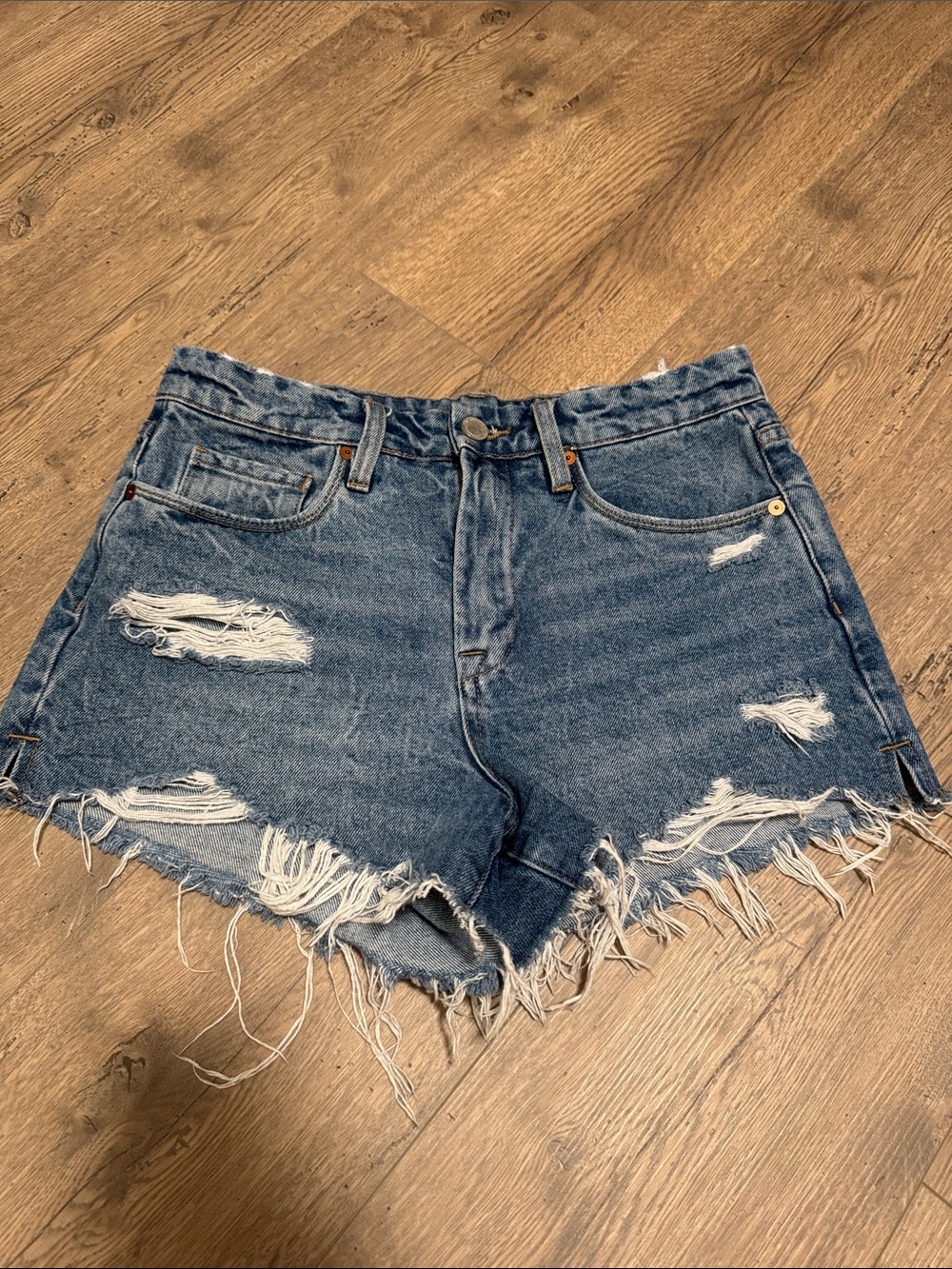 Blank NYC The Barrow Distressed High-Waist Denim Shorts - Blue